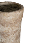 Tall rustic paper mache pot with natural earthy tones, perfect for adding a textured, artisanal touch to modern interiors