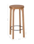 Kulala Living solid oak bar stool with a round seat and black metal footrest. A minimalist and timeless design, perfect for contemporary and coastal interiors