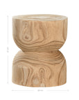A sculptural solid timber stool with a curved silhouette, showcasing natural wood grain patterns. Versatile as a side table or additional seating, perfect for organic and modern interiors