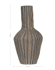 Striped paper mache vase with a rustic texture, perfect as a decorative accent piece for modern and bohemian interiors.