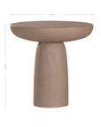 Tarran side table in nomad dune with sculptural pedestal base and rounded top shown in a clean minimal setting.