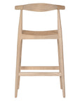 Scandinavian rattan and sungkai bar stool with a minimalist design and curved backrest, perfect for modern interiors