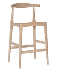 Scandinavian rattan and sungkai bar stool with a minimalist design and curved backrest, perfect for modern interiors