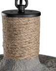Natural textured paper mache pendant light with rope detailing, adding coastal style and rustic elegance to interior decor