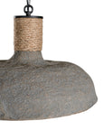 dark textured paper mache pendant light with rope detailing, adding coastal style and rustic elegance to interior decor