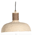 Natural textured paper mache pendant light with rope detailing, adding coastal style and rustic elegance to interior decor
