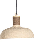 Natural textured paper mache pendant light with rope detailing, adding coastal style and rustic elegance to interior decor