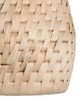 Natural woven pendant light with textured basket weave design, perfect for coastal and relaxed living spaces