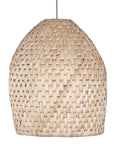 Natural woven pendant light with textured basket weave design, perfect for coastal and relaxed living spaces
