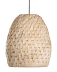 Natural woven pendant light with textured basket weave design, perfect for coastal and relaxed living spaces