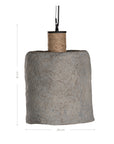 Rustic textured paper mache pendant light with a raw, organic finish and a natural rope accent, ideal for adding earthy elegance to modern interiors
