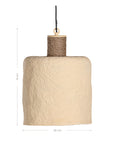 Rustic textured paper mache pendant light with a raw, organic finish and a natural rope accent, ideal for adding earthy elegance to modern interiors