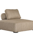 Natural textured outdoor fabric one seater lounge with plush cushion, offering luxurious and relaxing seating for contemporary interiors.