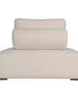 Natural textured outdoor fabric one seater lounge with plush cushion, offering luxurious and relaxing seating for contemporary interiors.