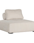 Natural textured outdoor fabric one seater lounge with plush cushion, offering luxurious and relaxing seating for contemporary interiors.