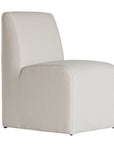 Elegant white upholstered dining chair with a modern, curved silhouette and a seamless design, perfect for contemporary and minimalist outdoors