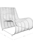 Sleek white rattan lounge chair with a modern curved silhouette and sturdy metal frame, perfect for outdoor or indoor relaxation spaces