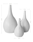 Set of three elegant white cement vases in varying sizes, featuring a smooth, teardrop-shaped design with a modern minimalist aesthetic. Perfect for adding a refined touch to any space.