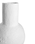 A handcrafted white decorative vase with a textured finish, featuring a modern sculptural design. Perfect as a statement piece for contemporary interiors, blending organic form with minimalist elegance