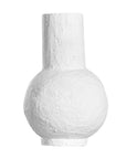 A handcrafted white decorative vase with a textured finish, featuring a modern sculptural design. Perfect as a statement piece for contemporary interiors, blending organic form with minimalist elegance