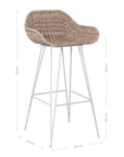White natural rattan bar chair with curved back and slim metal legs, perfect for modern and stylish dining settings