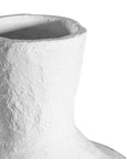 A sculptural white decorative vase with a textured finish, adding an organic, artisanal touch to modern interiors