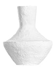 A sculptural white decorative vase with a textured finish, adding an organic, artisanal touch to modern interiors