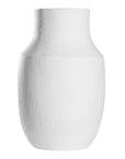 White textured vase with a modern sculptural design, perfect for minimalist decor.
