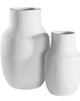 Set of white textured vases with a modern sculptural design, perfect for minimalist decor