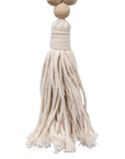 Natural wood bead garland with tassel, perfect for adding rustic charm and texture to home decor