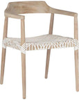 Wooden dining chair with leather woven seat and curved backrest, showcasing artisanal craftsmanship and rustic elegance