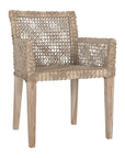 Woven rope armchair with natural teak frame, showcasing intricate handwoven craftsmanship and earthy, relaxed style