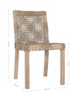 Woven rope dining hair with natural teak wood frame, showcasing intricate handwoven craftsmanship and earthy, relaxed style