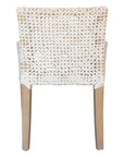 Woven leather armchair with natural wood frame, showcasing intricate handwoven craftsmanship and earthy, relaxed style