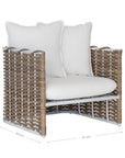 Stylish outdoor rattan one seat sofa with white cushions, perfect for creating a comfortable and modern alfresco space