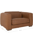 Modern leather upholstered armchair with soft, rounded cushions and light wooden legs