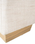 Modern white upholstered sofa with soft, rounded cushions and light wooden legs