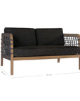 Modern rope sofa with natural wood frame and charcoal cushions, featuring woven rope detailing for a contemporary and stylish look.