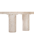 Zuburu coffee table in dune hydro dipped finish with organic shaped top and three cylindrical pedestal legs.