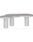 Zuburu coffee table in white concrete finish with organic curved tabletop and cylindrical pillar legs.