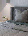 “White/Ink” Pinstripe Linen Quilted Coverlet - KULALA Living