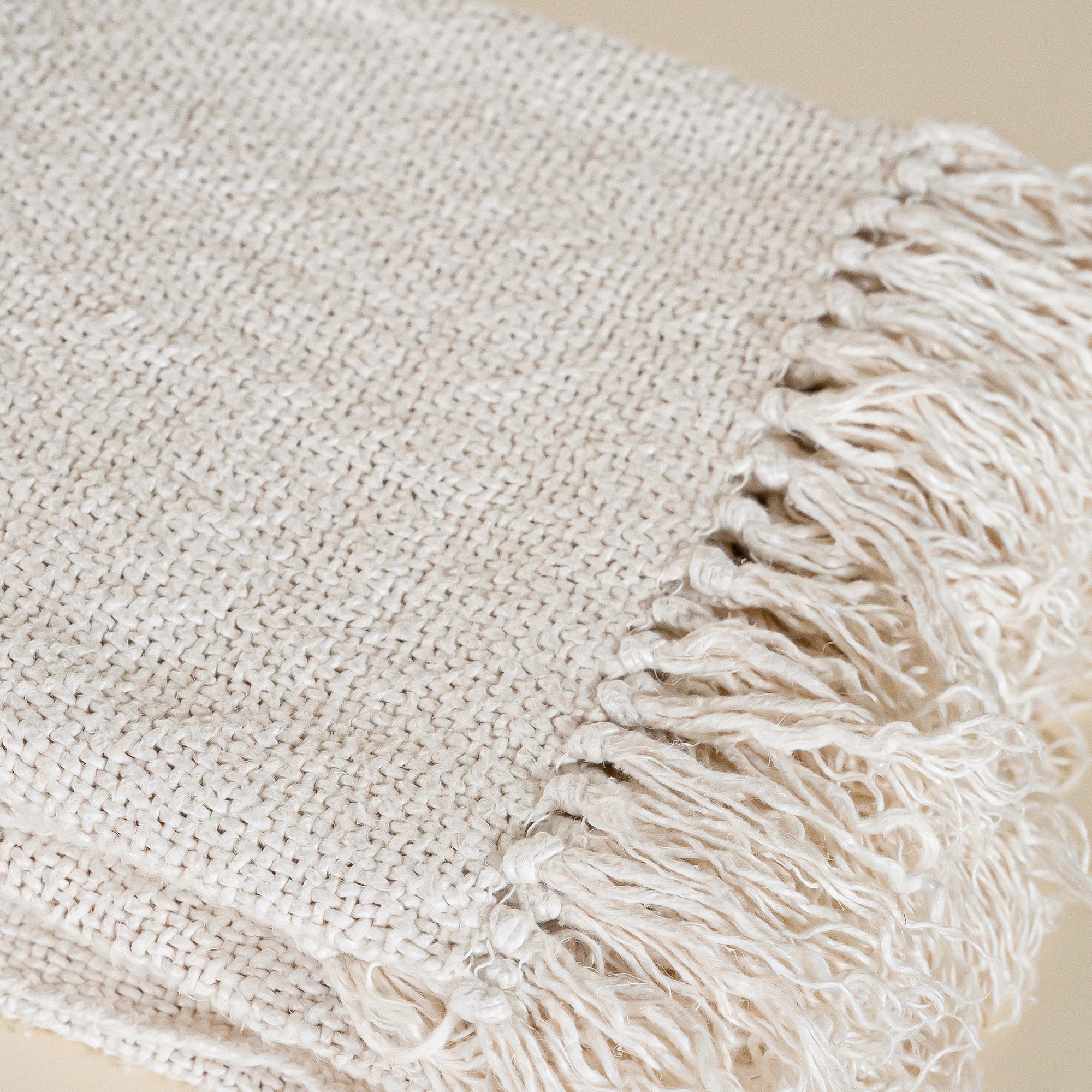 Harvest Linen Knotted Fringe Throw Ivory - KULALA Living