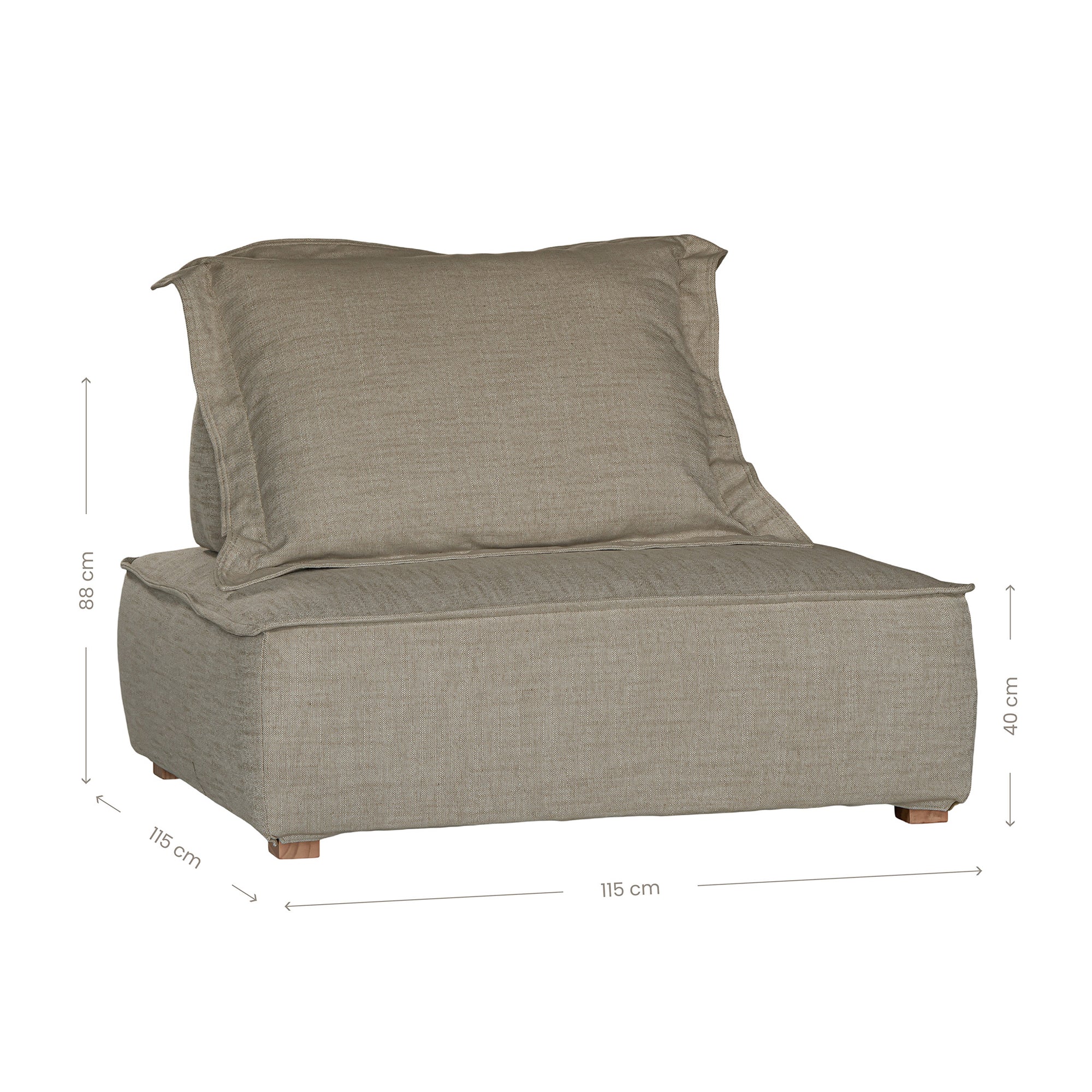 A versatile modular lounge chair in moss upholstery, designed for ultimate comfort with a deep seat and plush back cushion. Perfect for modern, relaxed interiors