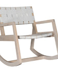 Wooden chair with white woven backrest and seat on a white background
