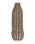 Striped paper mache vase with a rustic texture, perfect as a decorative accent piece for modern and bohemian interiors.