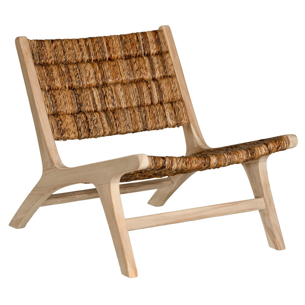 Wooden chair with woven back and seat on a white background