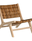 Wooden chair with woven back and seat on a white background