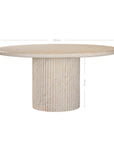 Alama dining table in dune hydro dipped finish with rounded tabletop and fluted cylindrical pedestal base.