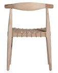 Modern lightwood dining chair featuring a sculpted timber backrest and a handwoven rope seat. A perfect blend of natural materials and contemporary craftsmanship for stylish dining spaces