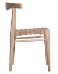 Modern lightwood dining chair featuring a sculpted timber backrest and a handwoven rope seat. A perfect blend of natural materials and contemporary craftsmanship for stylish dining spaces